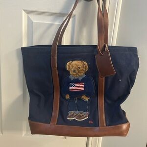 Ralph Lauren Navy and Brown Men's Tote Bag bear used great condition